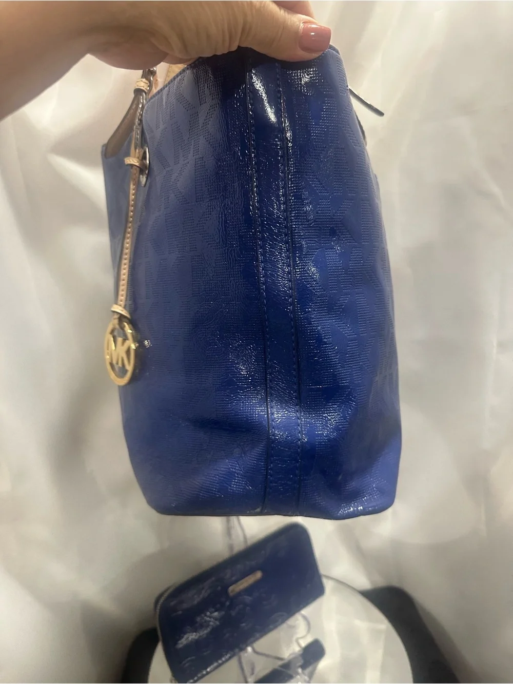 Michael Kors Blue Tote Bag with Gold Accents